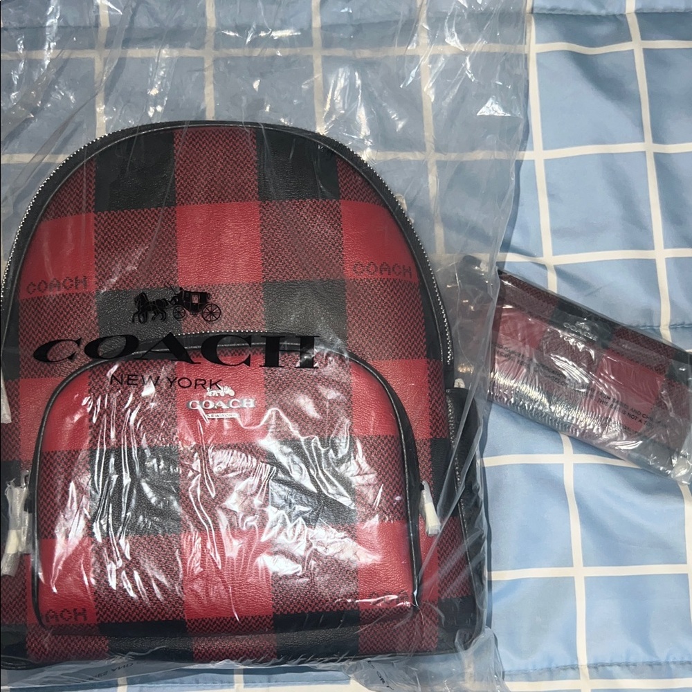 Coach Buffalo Plaid Backpack in Red and Black